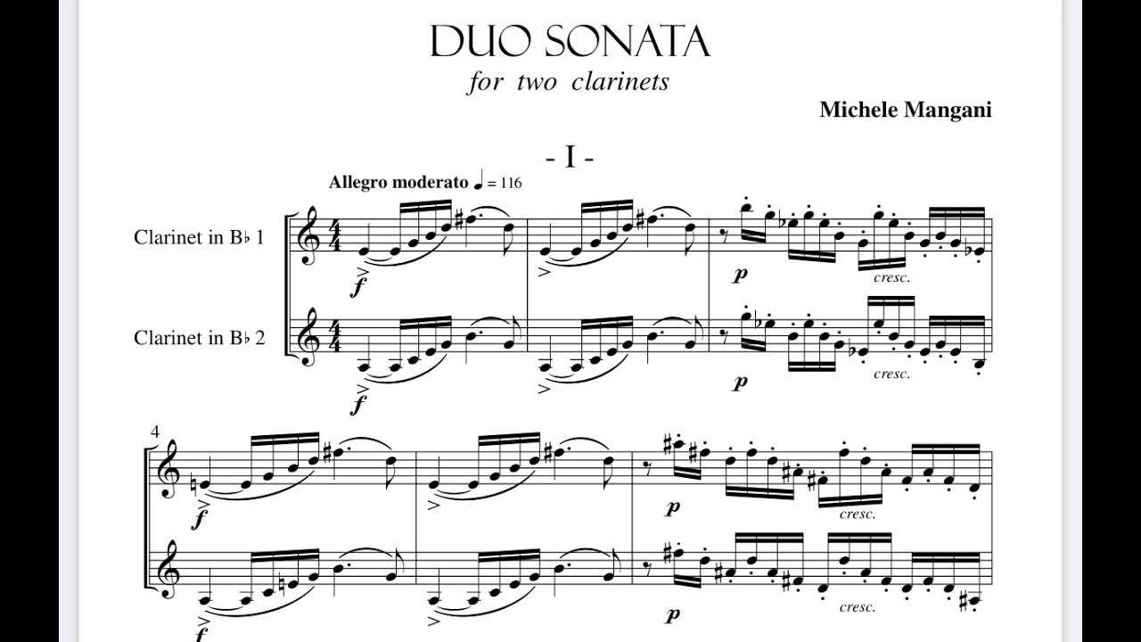MICHELE MANGANI Duo Sonata I mov. Corrado Giuffredi & Cindy Lin, clarinets