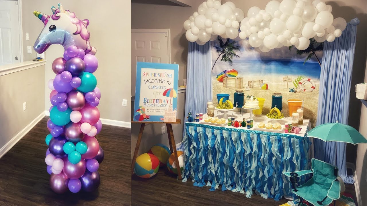 Unicorn Balloon Column & Beach Party Decorations For My Nephew