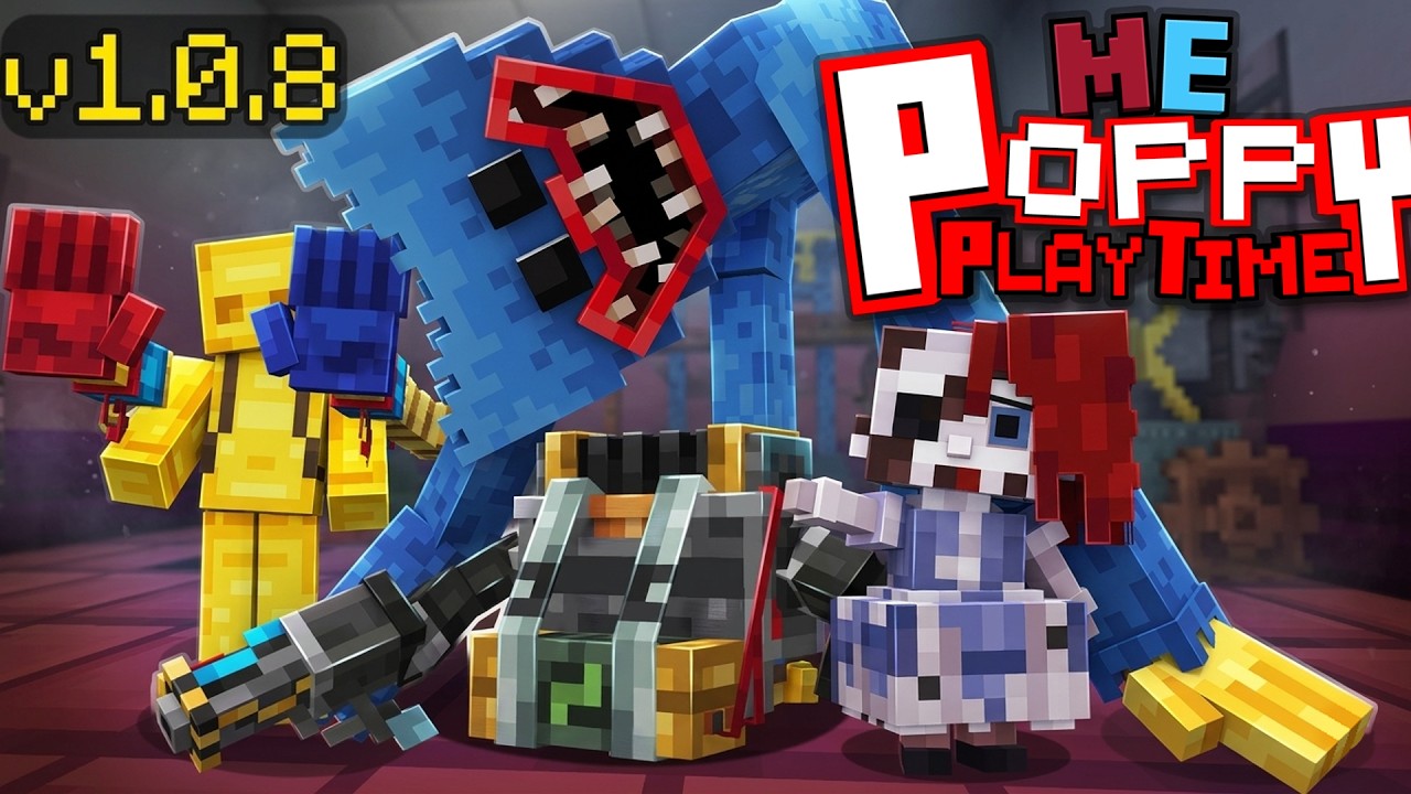 Poppy Playtime v1.0.8: новый GrabPack и Хагги! Аддон для Minecraft BE