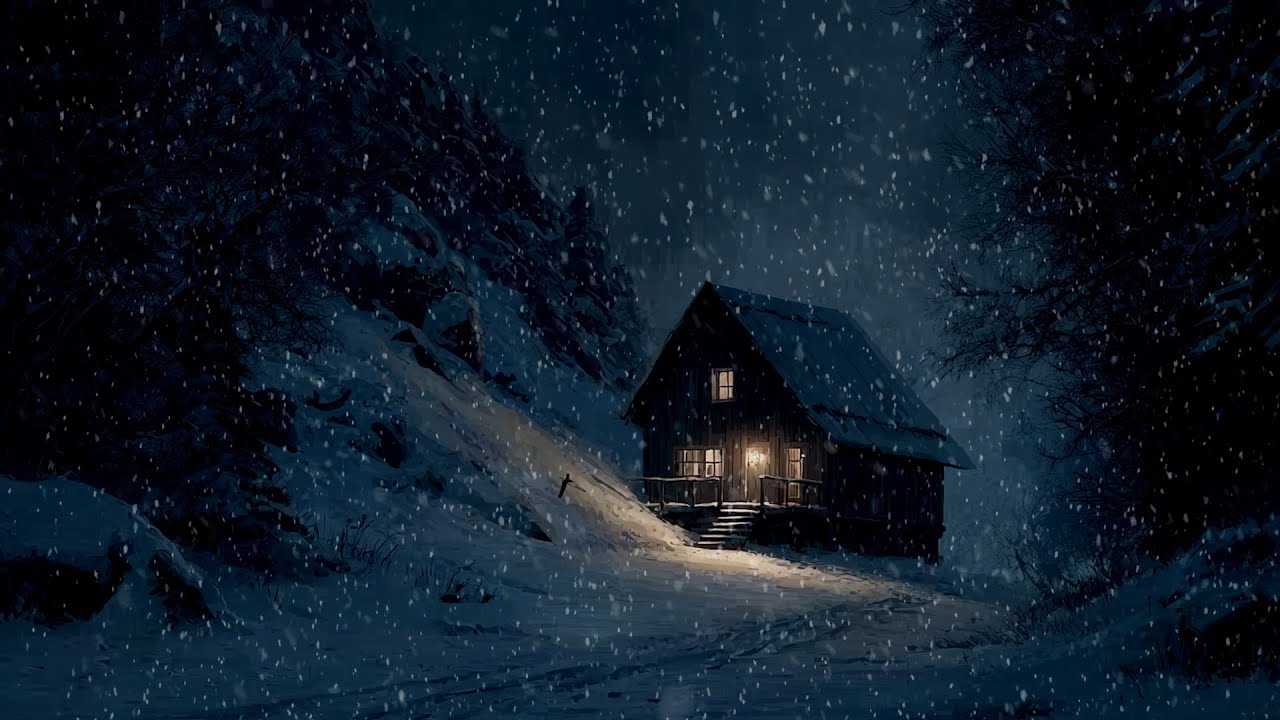 Lonely Cabin in a Heavy Snowstorm ❄️ Winter Night Snow Sounds & Wind for Sleep