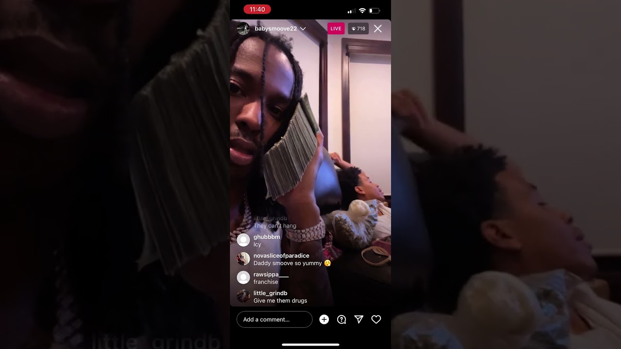 Baby Smoove on IG live flexing 💰