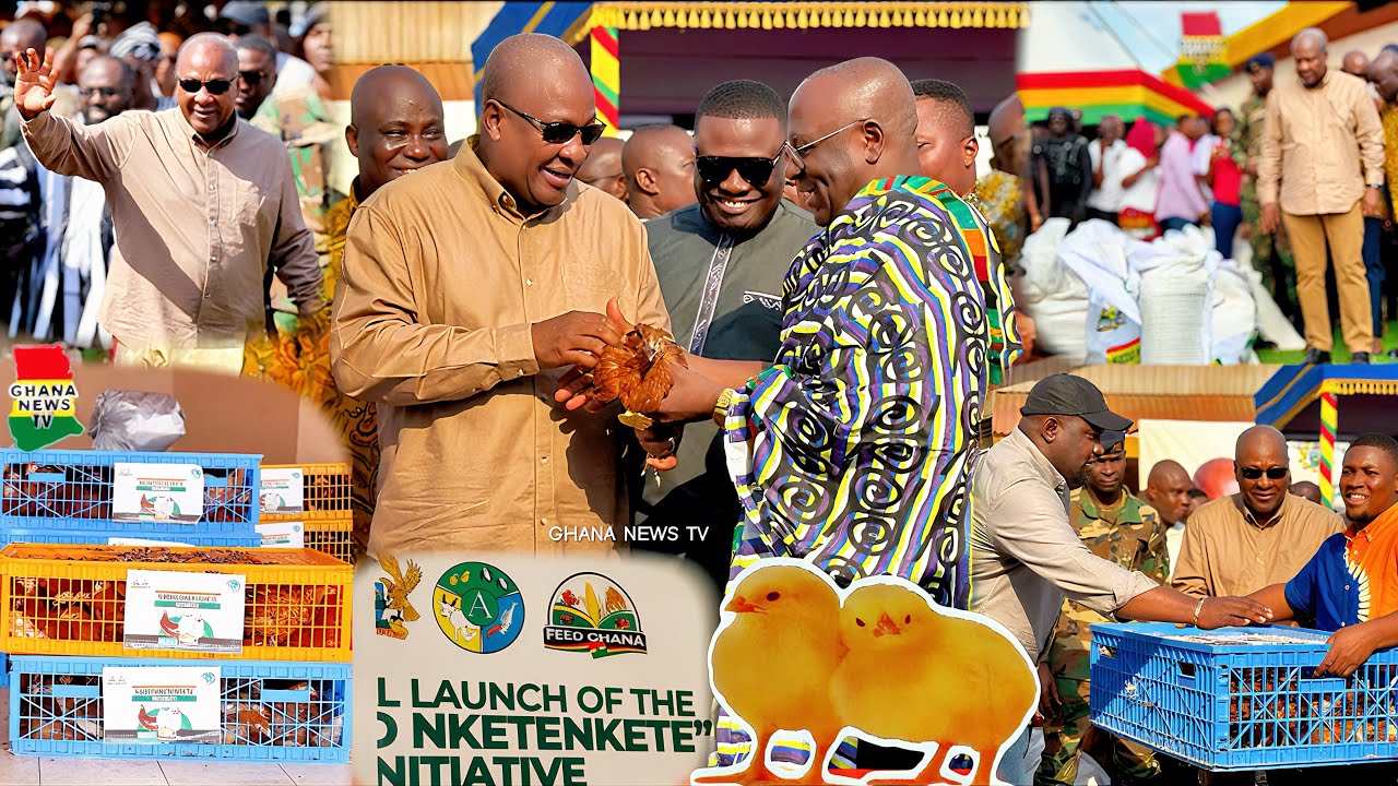 Prez John Mahama happily arrive to officially Launch his Nkoko Nketenkete Initiative,Shares 50chicks