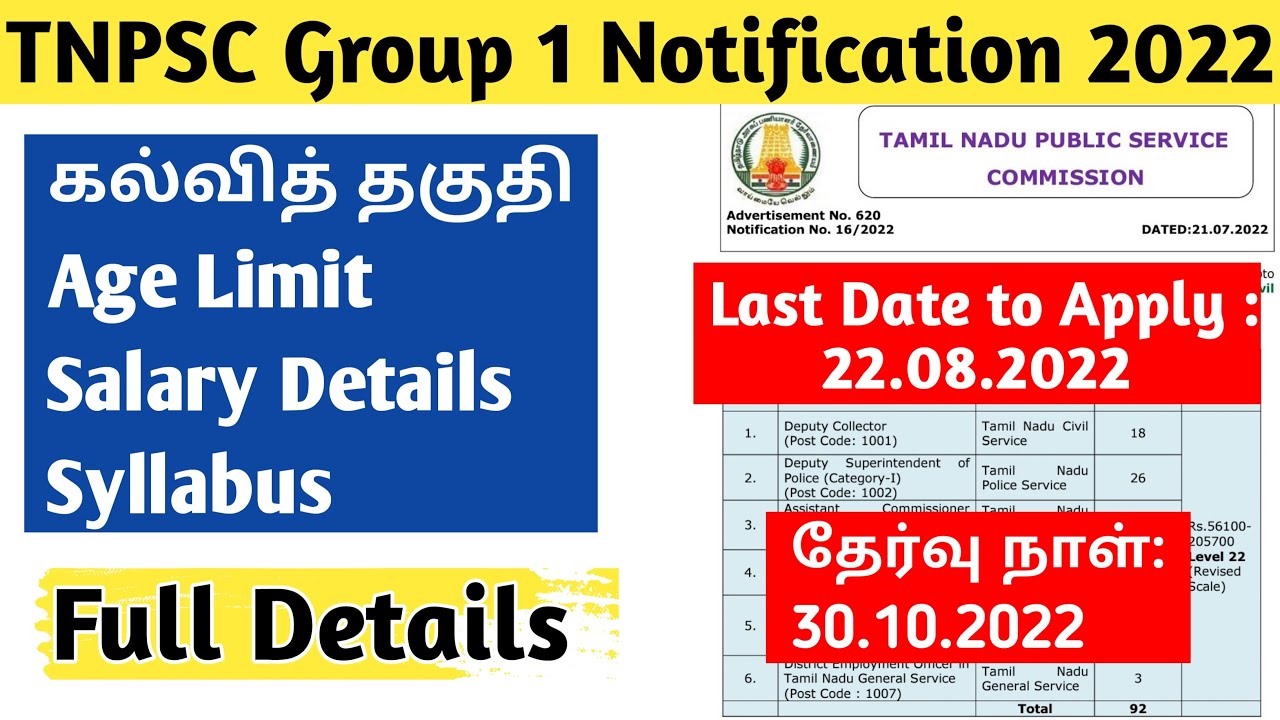 TNPSC Group 1 Notification 2022 | Vacancies | Salary details | Age Limit | Syllabus | Learn TNPSC