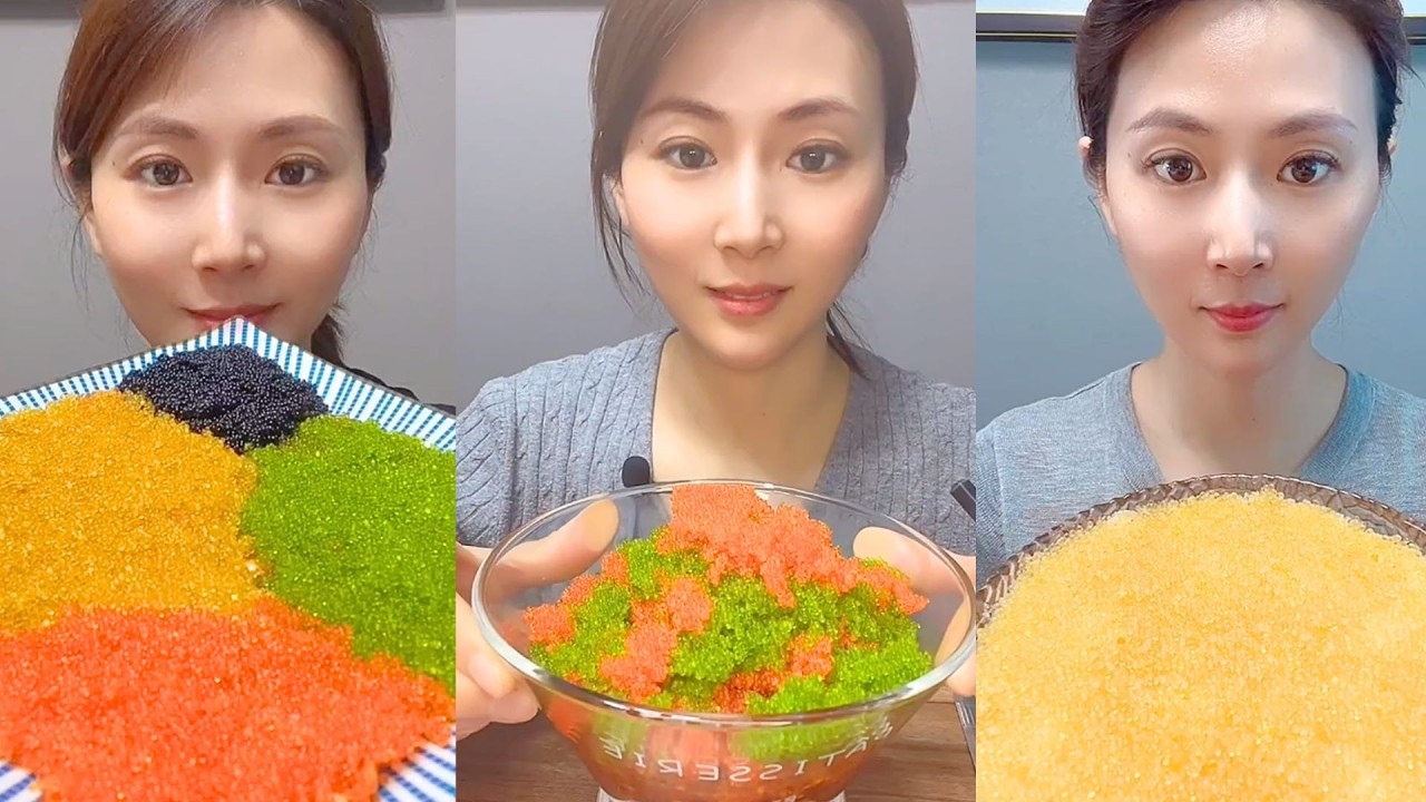 Three Colorful Fish Roe Rice Bowls with Unique Textures