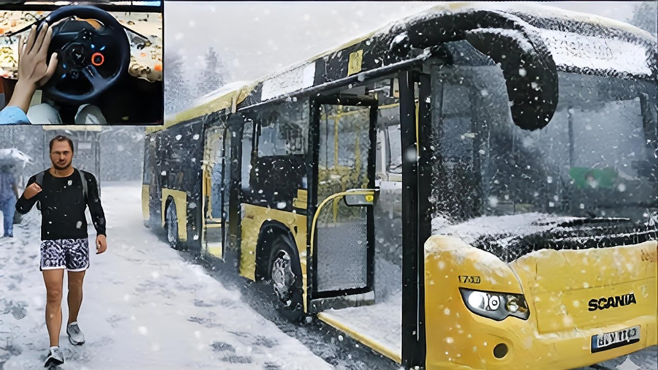 Snowy Night Drive | The Bus simulator |Stering wheel Gameplay