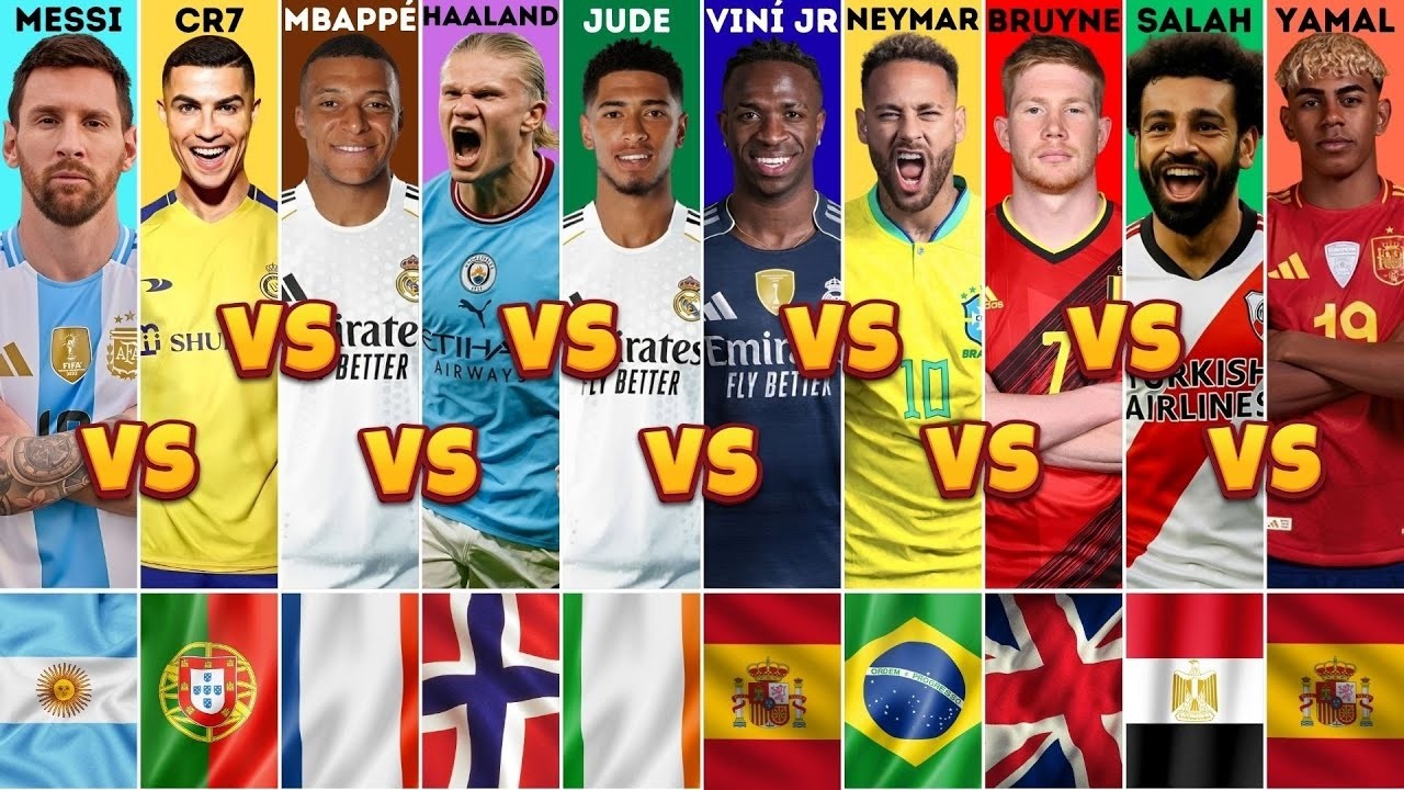 Messi vs CR7 vs Mbappé vs Haaland vs Bham vs Vini vs Neymar vs Bruyne vs Salah vs Yamal Comparison