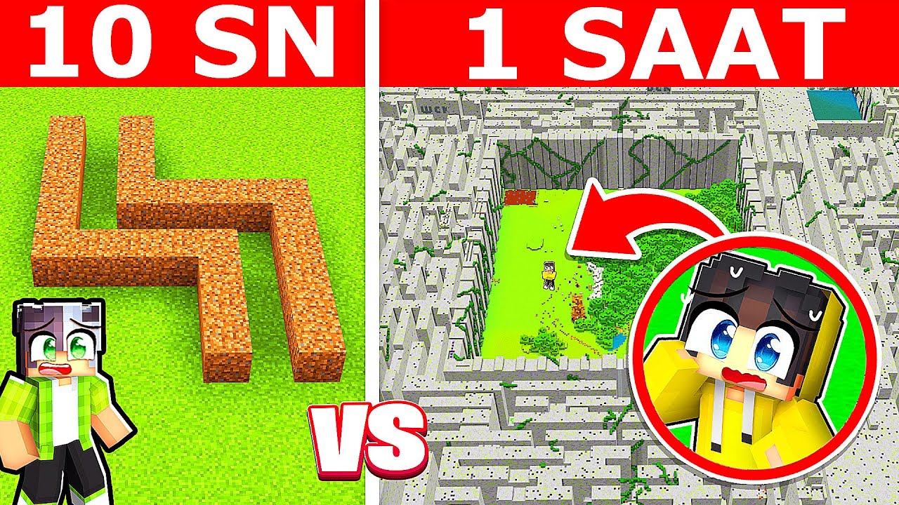10 SANİYE LABİRENT VS 1 SAAT LABİRENT 🧩 | Minecraft