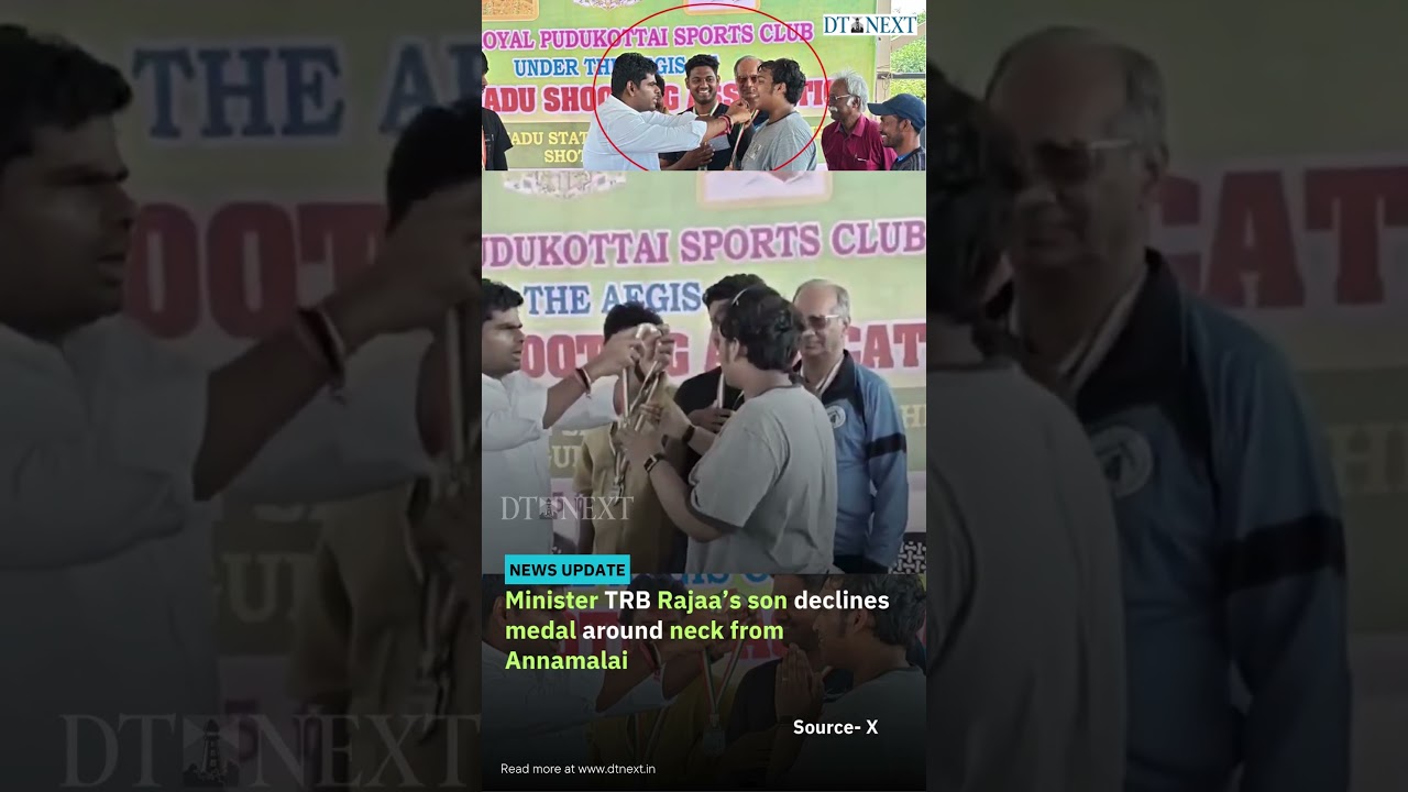 Minister TRB Rajaa&rsquo;s son declines medal around neck from Annamalai