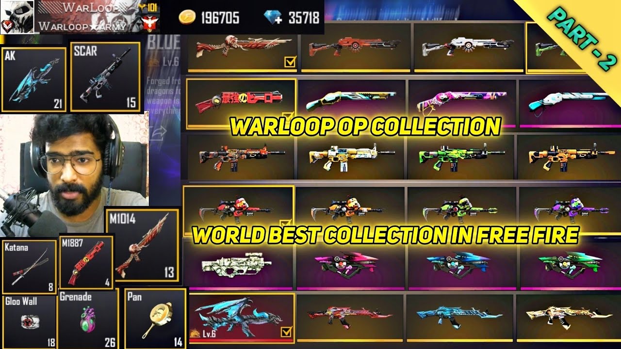 WARLOOP FREE FIRE ACCOUNT COLLECTION FULL GUN SKINS | PART -2