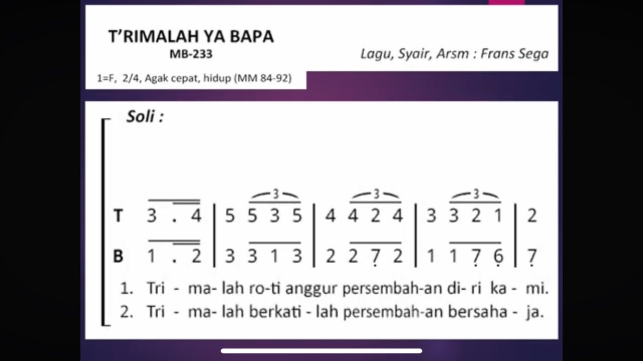 T'rimalah Ya Bapa (MB. 233) - notasi Alto