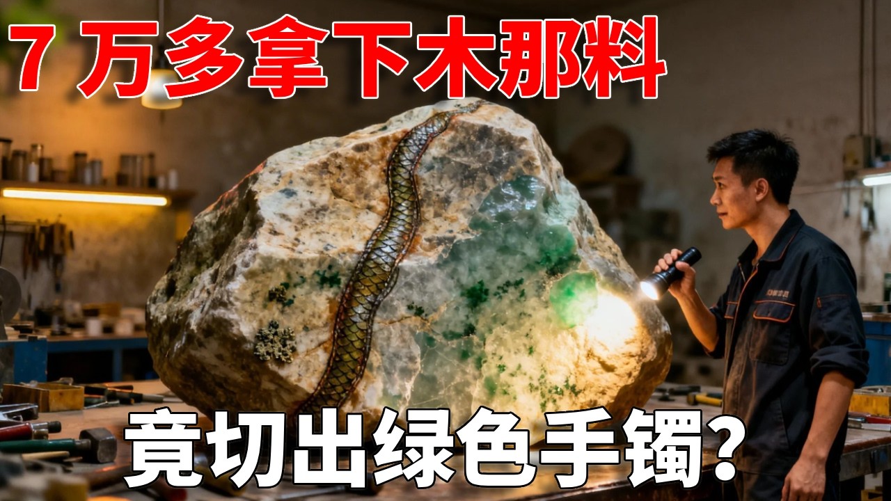 7 万多拿下木那料，同行说值 30 多万，一刀下去太刺激！#翡翠 #翡翠收藏 #翡翠