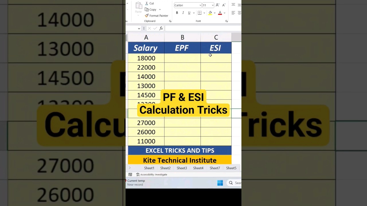 PF and ESI Calculation in Excel Tricks #shorts #salarysheet #exceltricks