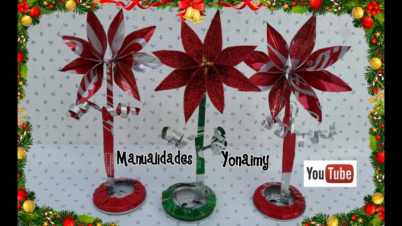 NOCHEBUENAS HECHAS CON LATAS DE ALUMINIO RECICLADAS .- POINSETTIAS WITH RECYCLED CANS .