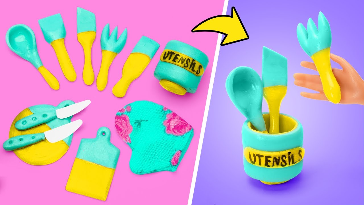 Craft Mini Kitchen Utensils for Dolls with Polymer Clay!