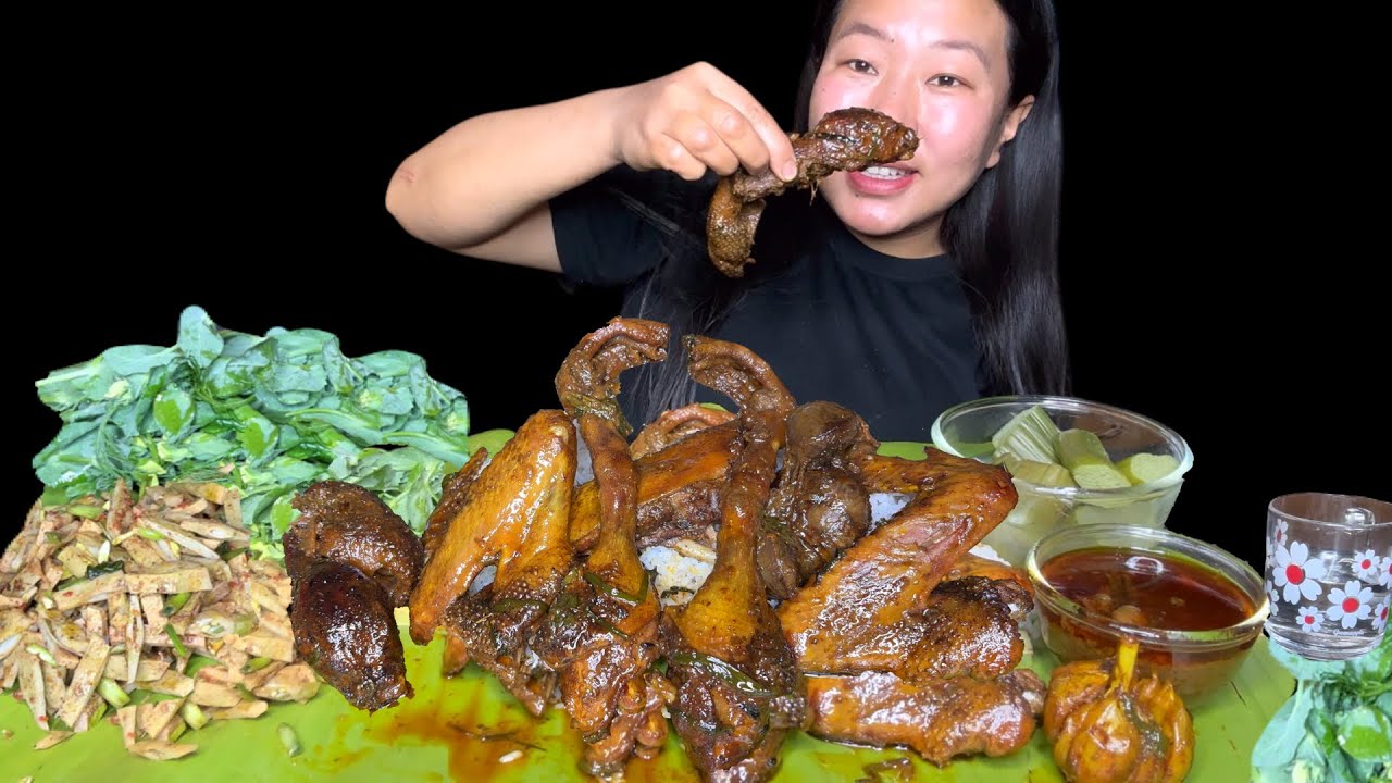 Duck Curry Stink Bean Singju Boiled  Taro Stem Extra Curry Gravy Raw Pea Shoots Whole Garlic Mukbang