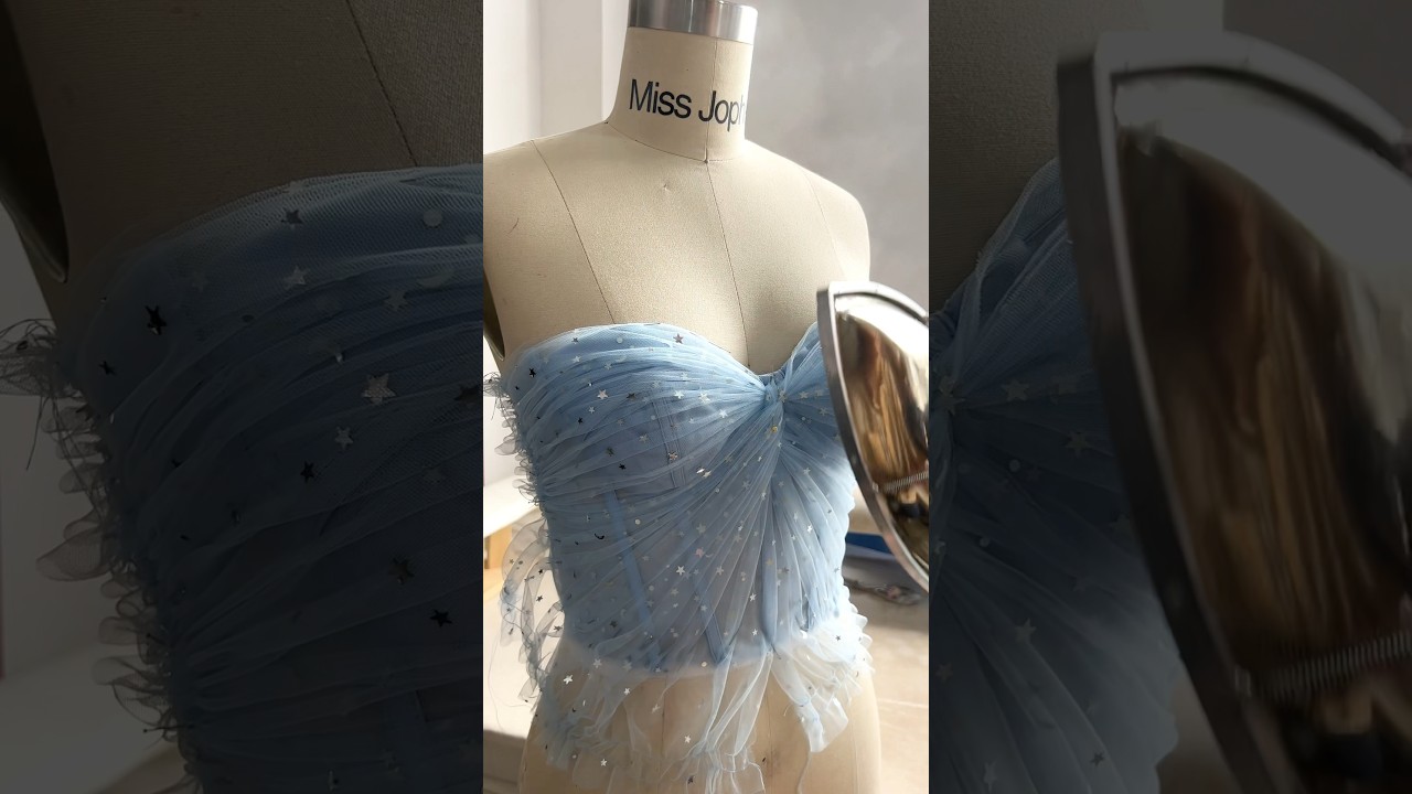 Making a midi sky blue prom dress with removable straps #fashion #sewing #promdress