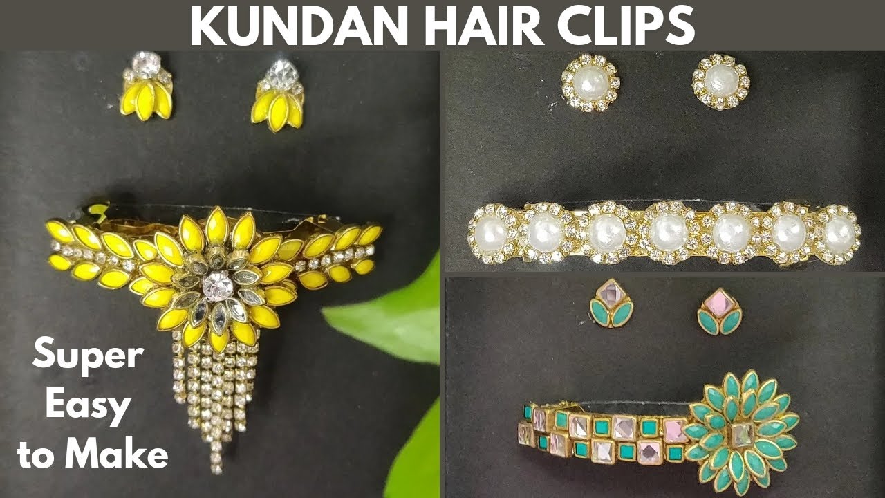 How to make Kundan Hair clips and studs |  Center clips Making at home | Handmade Hair clips | DIY