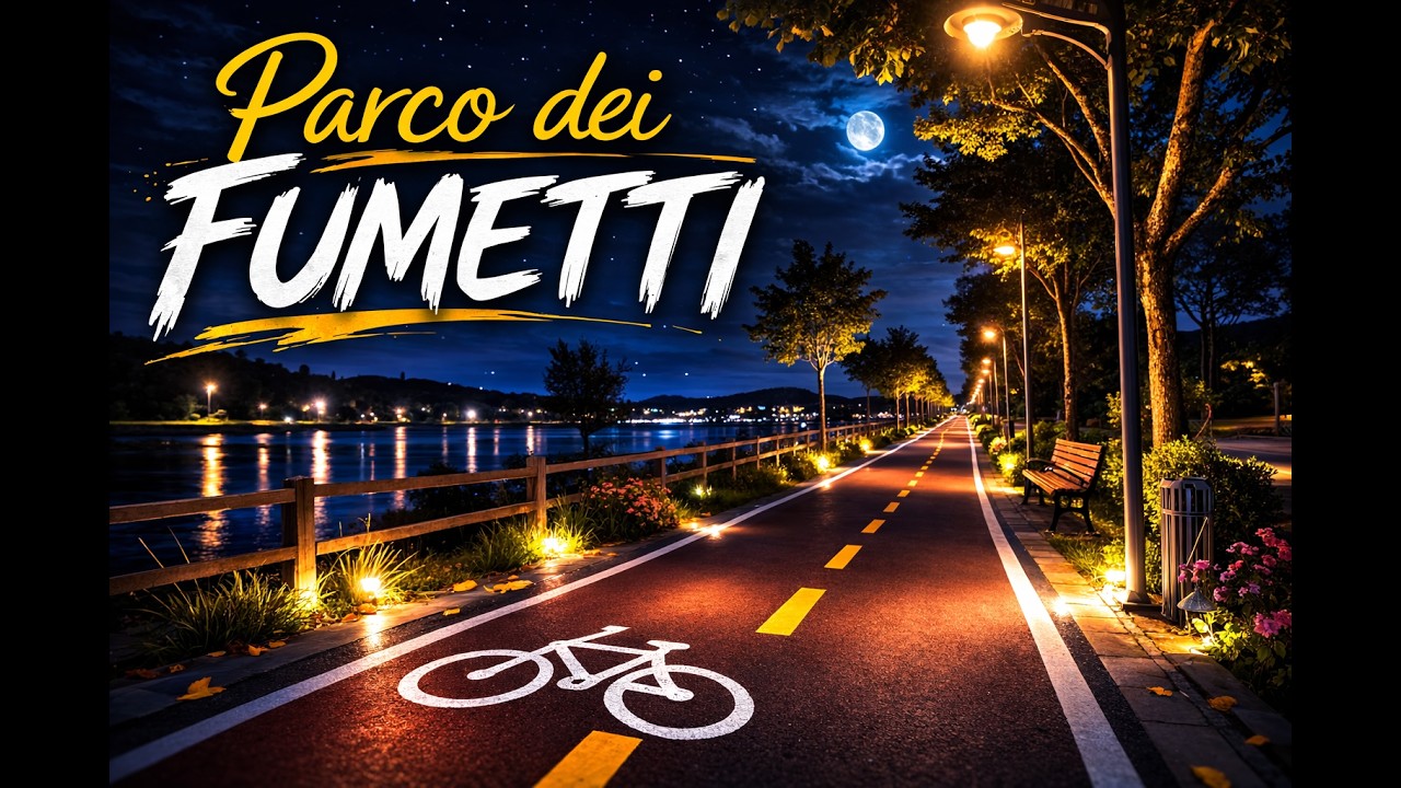 Pista ciclabile in notturna, Parco dei Fumetti