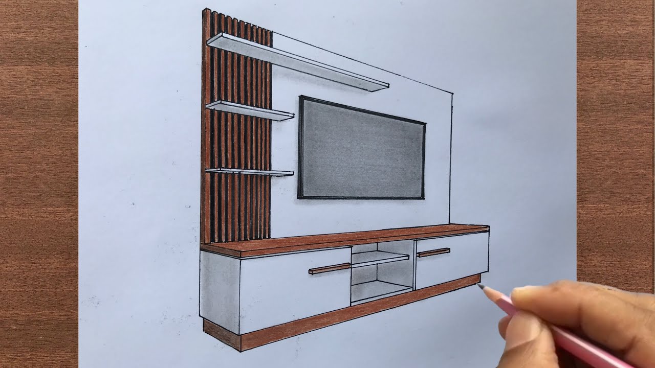 How to Draw a TV Unit in 2-Point Perspective