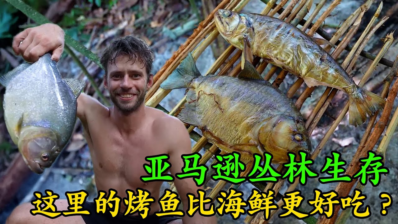 全網最享受荒野求生的男人，每天吃掉3棵棕櫚樹，兇猛食人魚當晚餐，外皮金黃焦脆比海鮮更好吃，燒烤水平太好了！《荒島大餐》第一季 12