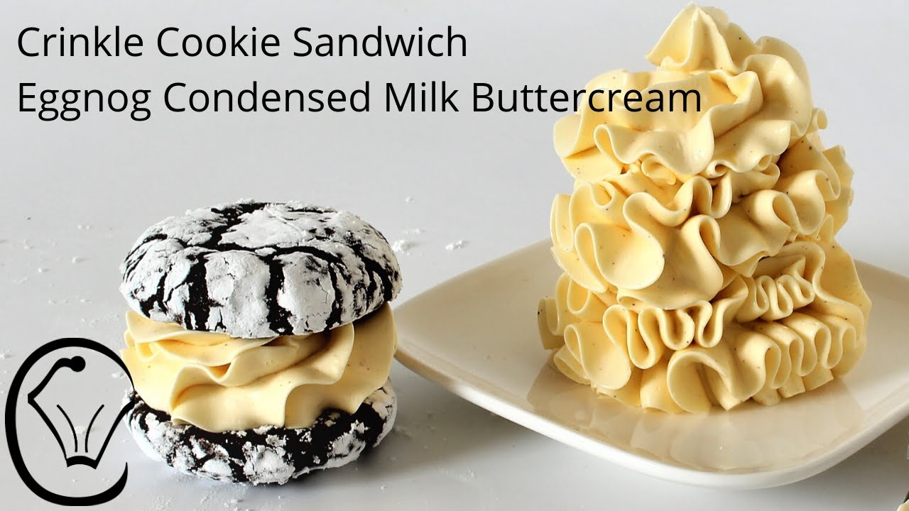 Crinkle Cookies Eggnog Condensed Milk Buttercream filled Fudgy Chocolate Holiday Christmas Cookies