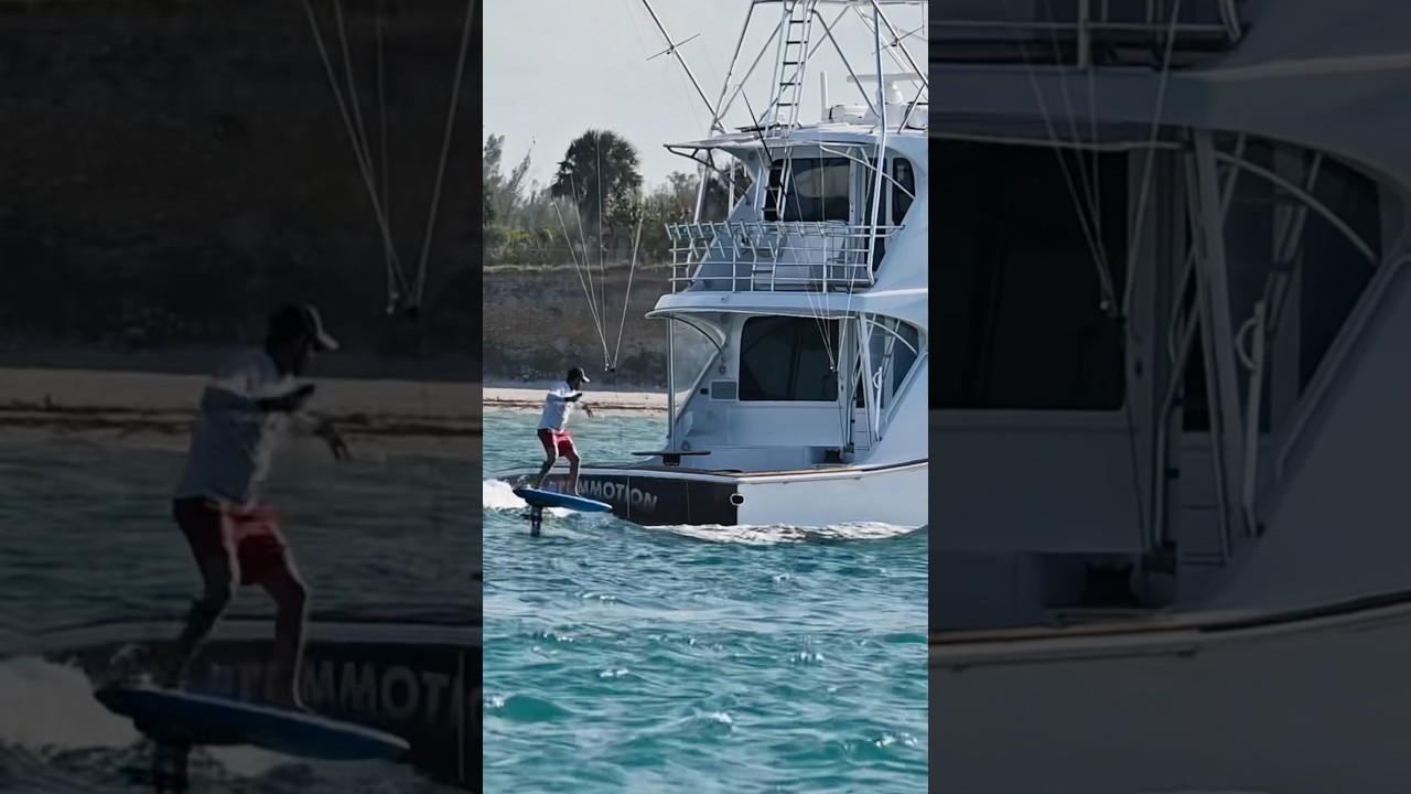 Wake theft St.Lucie Inlet!! #efoil #foiling #wakeboarding #yacht