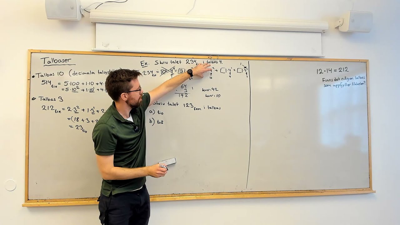 Matematik 5. Talbaser (repetition och svår uppgift).