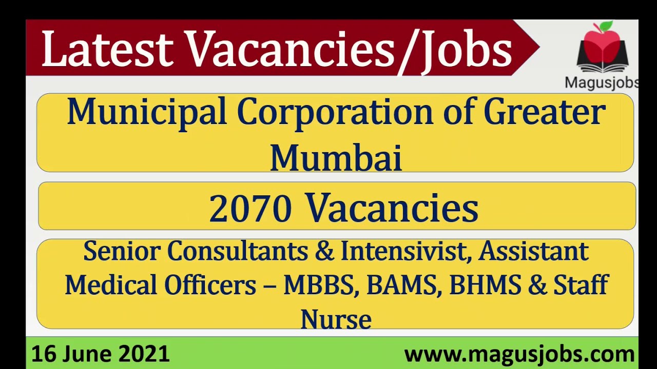Municipal Corporation of Greater Mumbai | 2070 Vacancies | Recruitment 2021