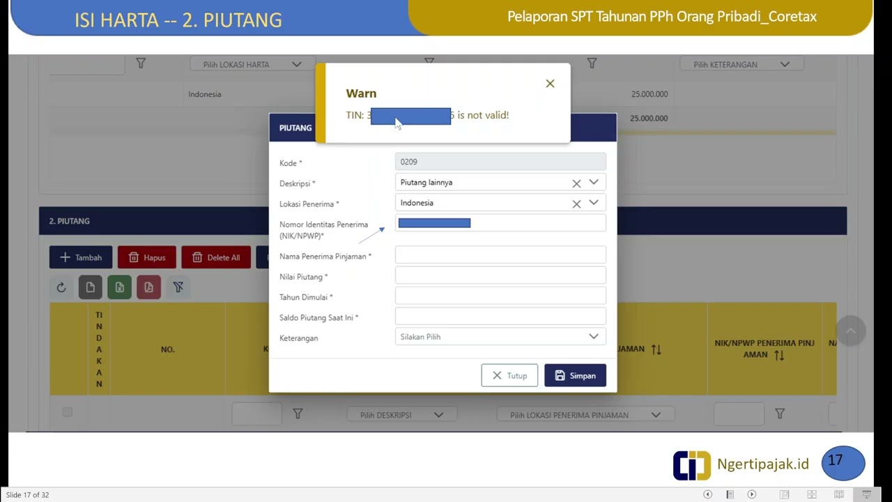 Seri Coretax | SPT tahunan PPh Orang Pribadi Karyawan | Isi Lampiran_Piutang