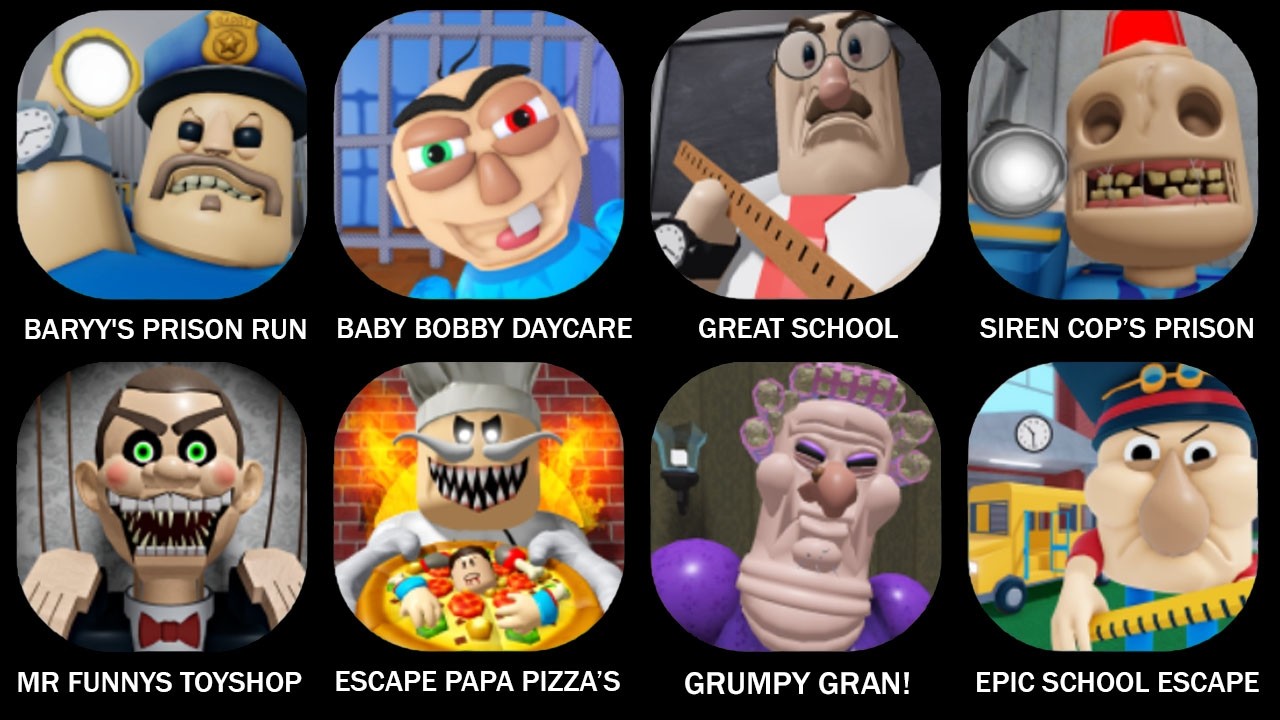 BARRY'S PRISON RUN! (OBBY), ESCAPE BABY BOBBY DAYCARE!, GREAT SCHOOL BREAKOUT!