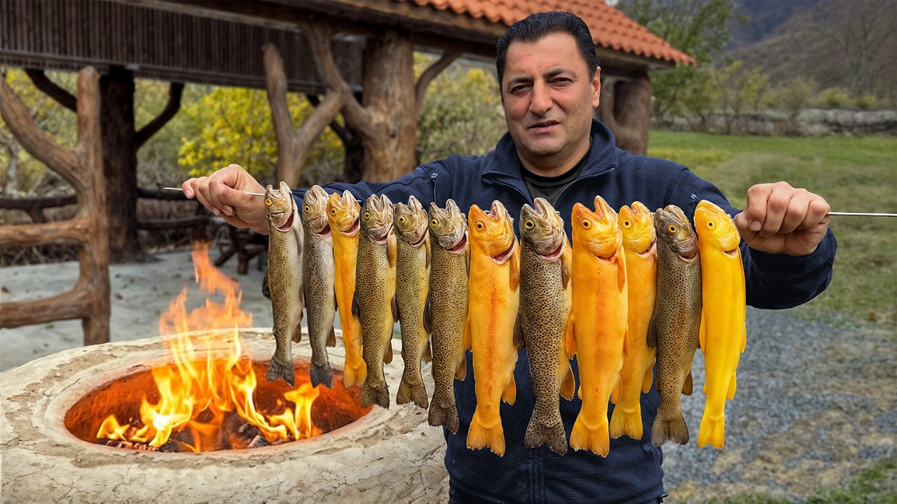Trucha Fresca Cocinada En Cocina De Montaña