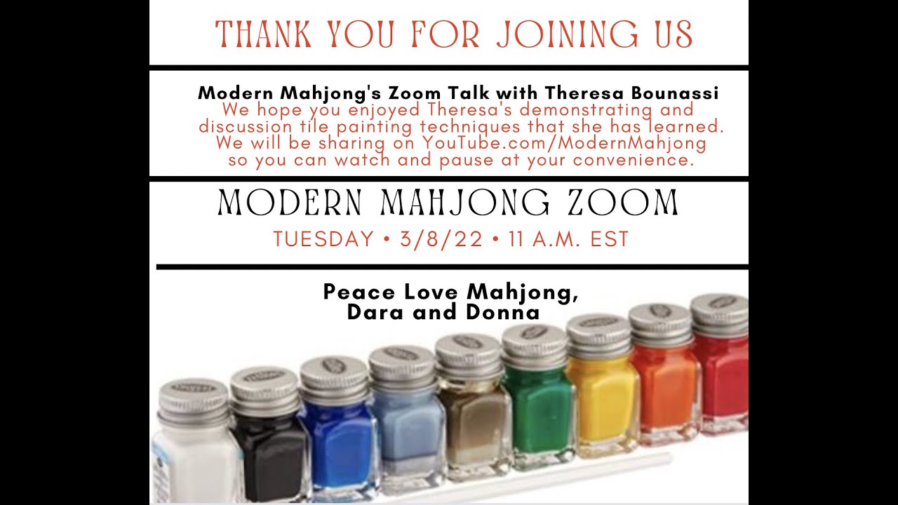 Modern Mahjong Zoom Talk with Theresa Bounassi - Mah Jongg Tile Painting for Bakelite/Catalin Tiles