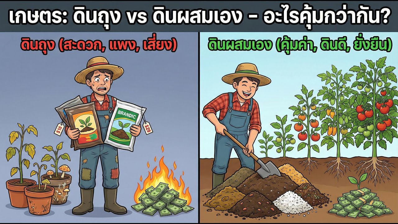 ดินถุง vs ดินผสมเอง: อะไรคุ้มค่ากว่า? เกษตรพอเพียง สู้ชีวิต