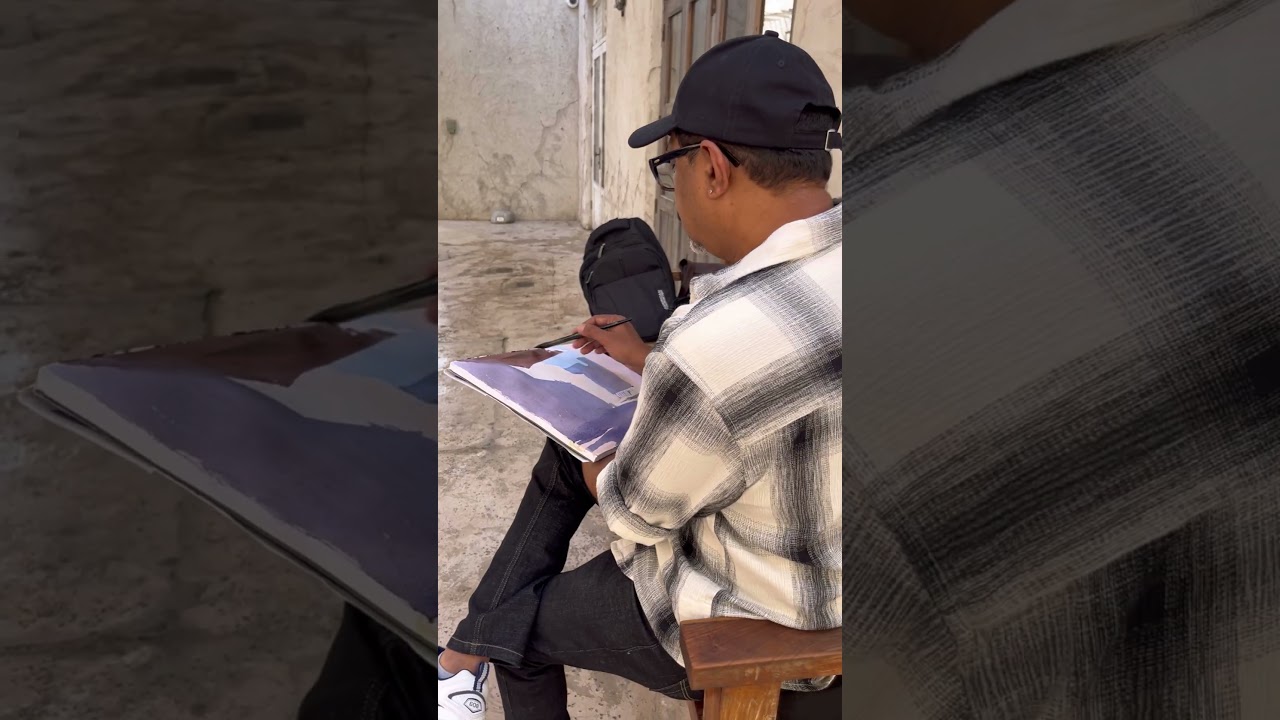 Plein air watercolour painting at Al Seef, Dubai. By Sunil Linus De
