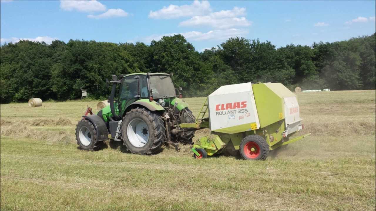 Heuernte 2013 Rundballenpressen mit Deutz Agrotron 120 MK 3 und Claas Rolland 255 Roto Cut
