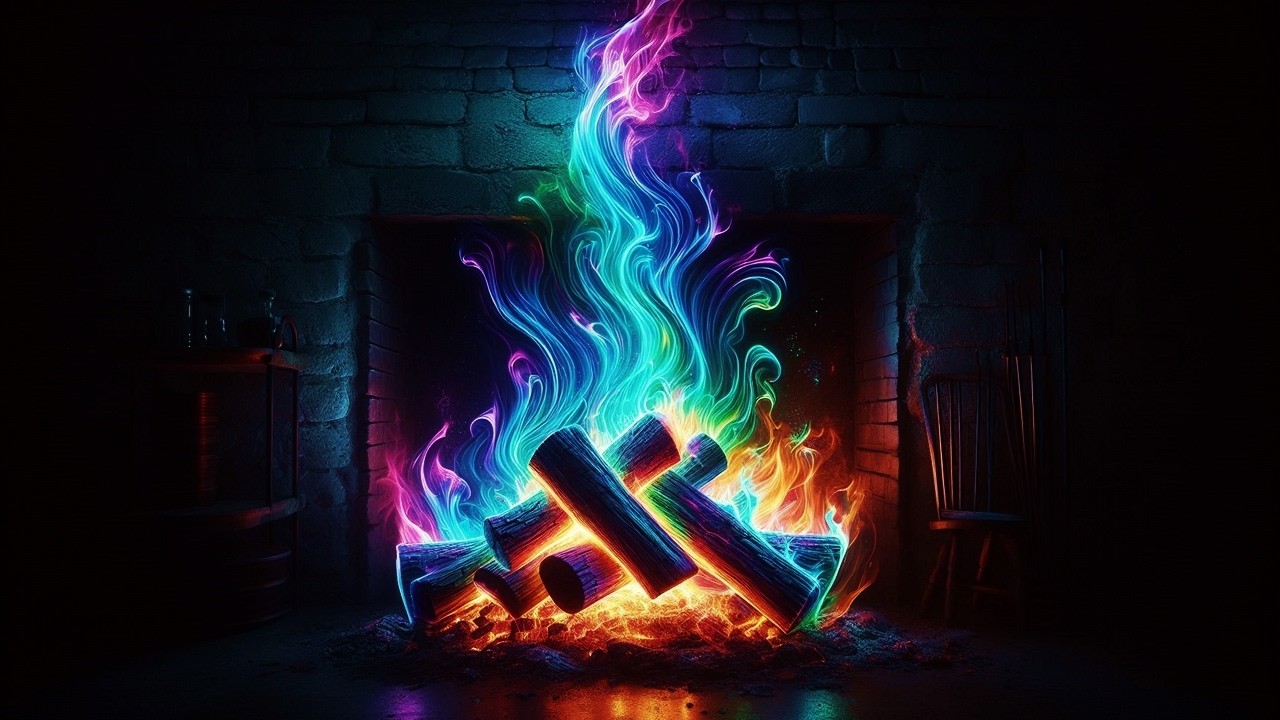 4K RAINBOW Fireplace Flames Ambience (12 HOURS NO MUSIC). Fireplace with Logs Crackling Fire Sounds!