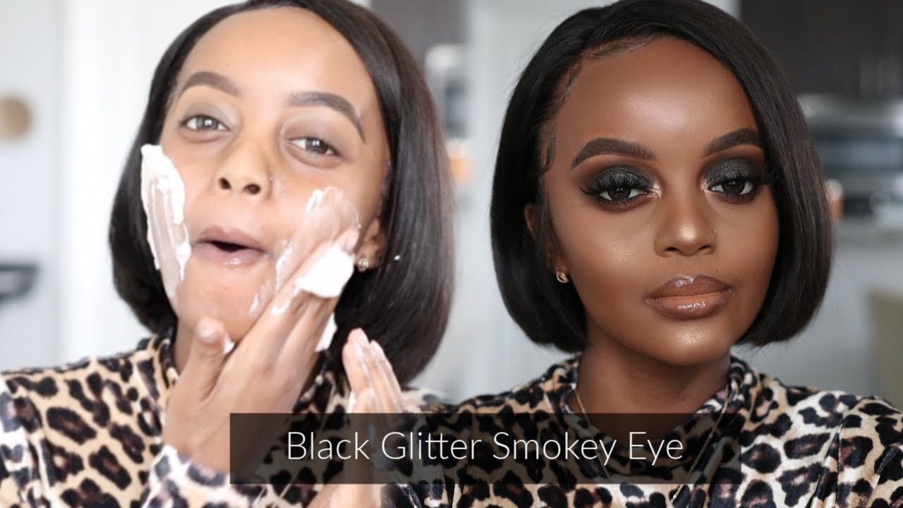 Black Glitter Smokey Eye Tutorial | Makeup for Black Women | Holiday makeup