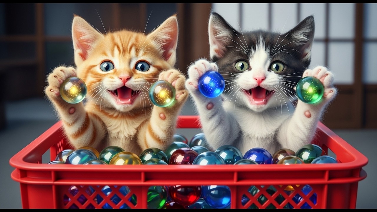 👉 Adorable Kittens Playing with Colorful Marbles 🐱✨ (So Cute!)