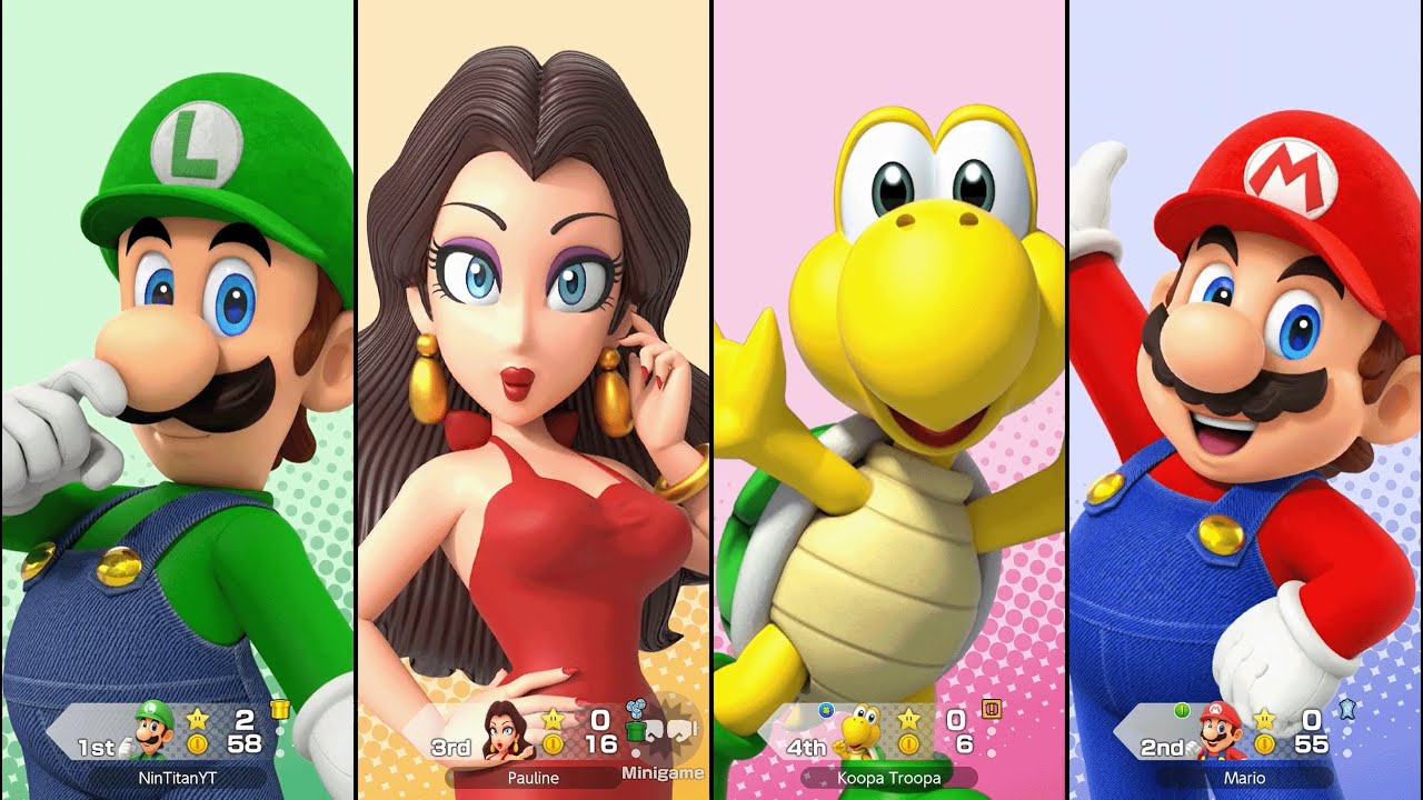 Super Mario Party Jamboree - Luigi vs Mario vs Koopa Troopa vs Pauline - Goomba Lagoon