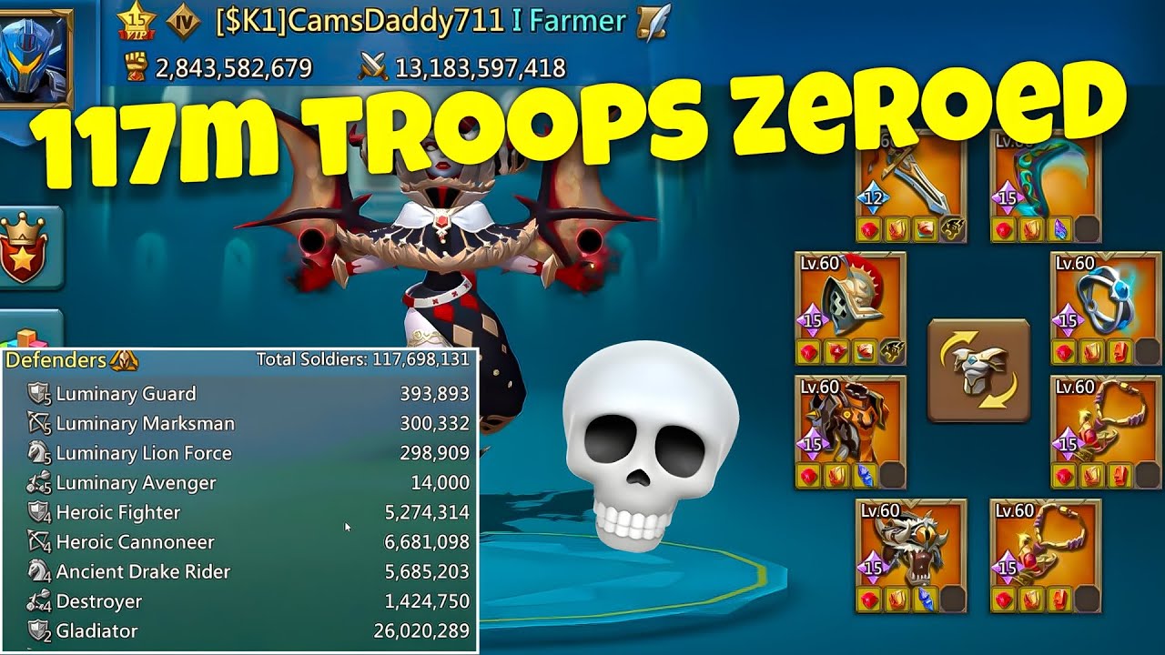 Lords Mobile - 117m troops zeroed in few seconds. 1800% BLAST account hits
