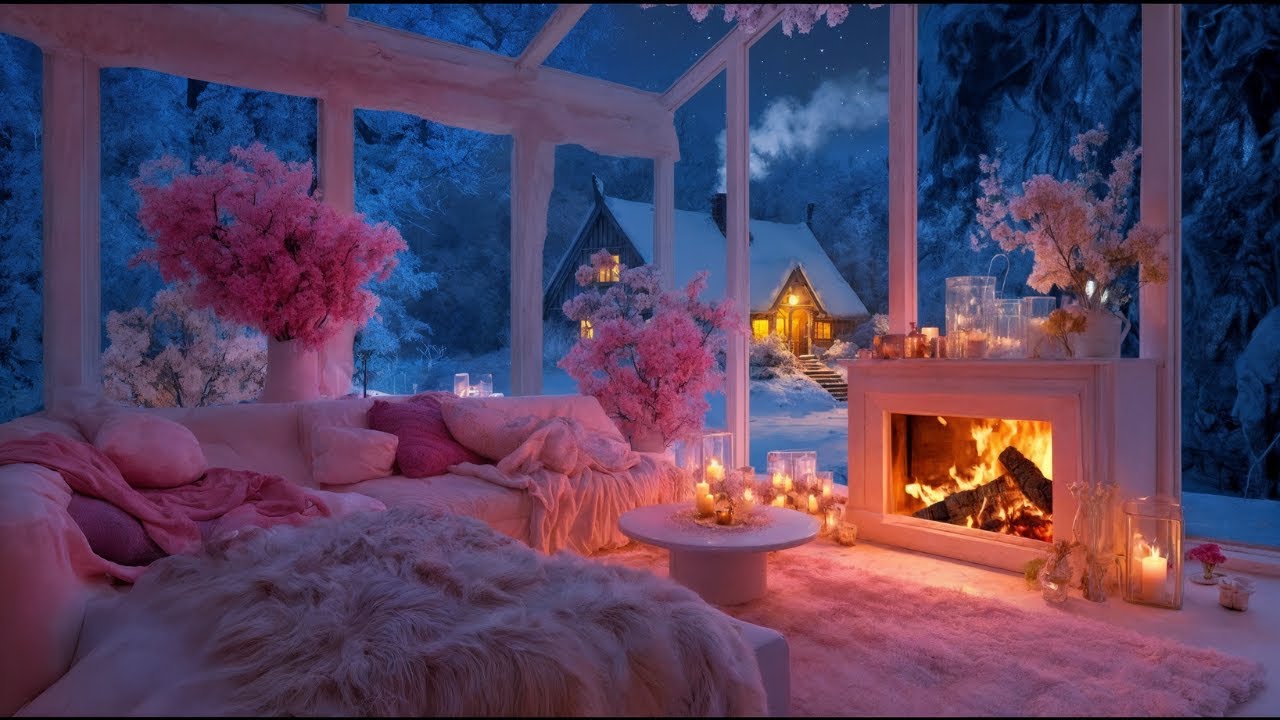 Snowy Cabin Night 🔥 Violin Music & Crackling Fireplace for Focus & Relax