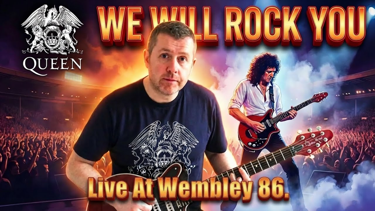 Queen - We Will Rock You Live Wembley 86 - Guitar  Lesson (Guitar Tab)