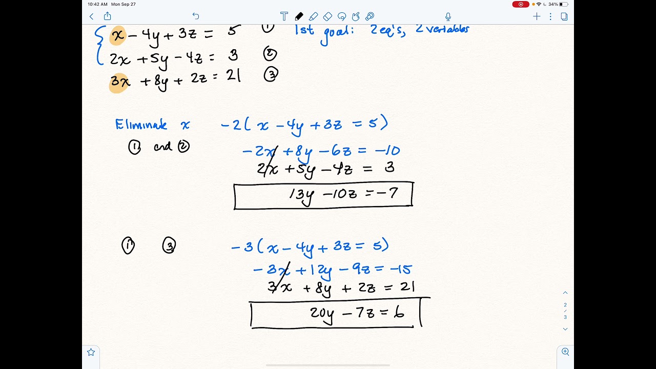 Solving a System of Equations in 3 Variables