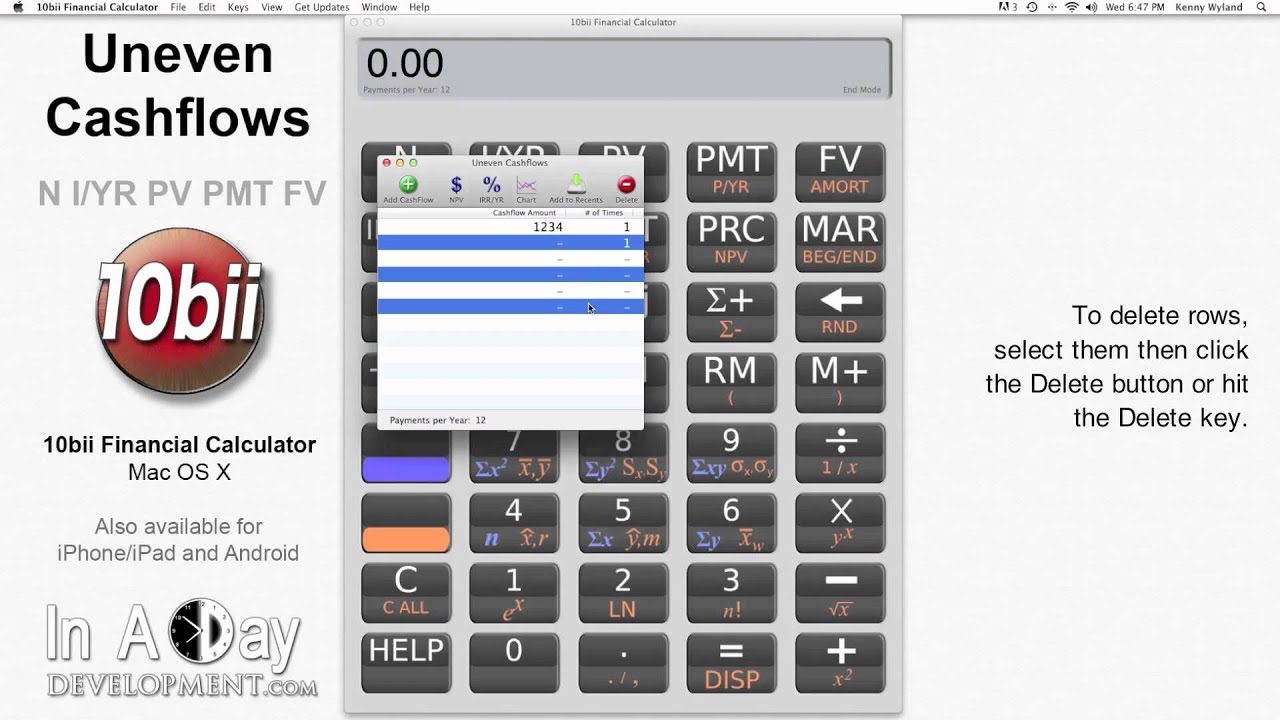 Financial Calculator - Uneven Cashflows - 10bii Mac OS X