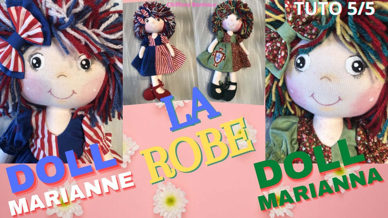 couture d'une poupée de chiffon, doll Marianne, confection de la robe bicolore tuto 5/5