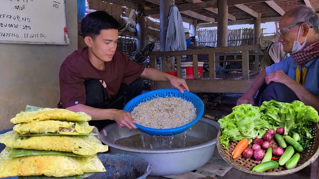 A Quiet Village Day and Homemade Vegetables Pie with Fishes 