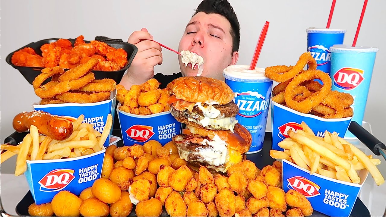 Massive Dairy Queen Feast with Peanut Butter Blizzard • MUKBANG
