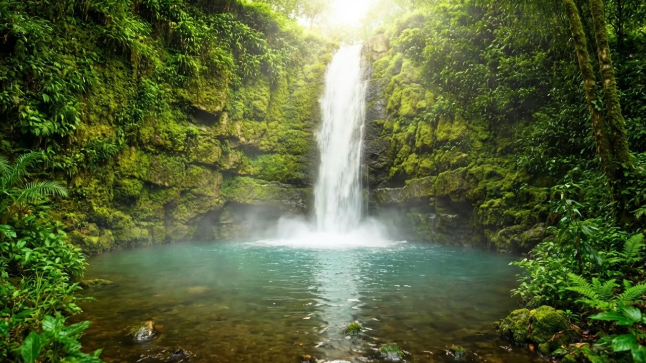 Sleep Instantly Waterfall White Noise | Dark Forest Waterfall for All Night Rest 🌙💤