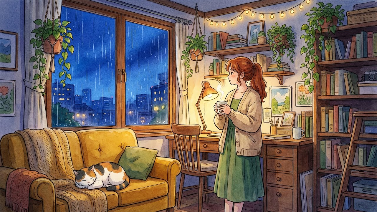 Finding Peace: A Rainy Day Reading Nook by the Window | Slow Living Anime