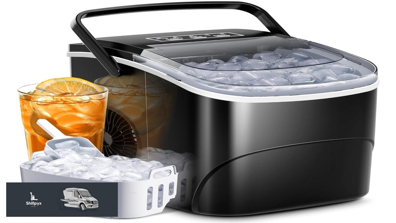 AGLUCKY Ice Makers Countertop with Handle 26.5Lbs 24H 9 Cubes in 6 Mins 2 Sizes